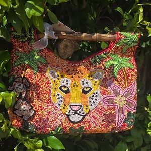 Hand-Beaded Leopard Bag